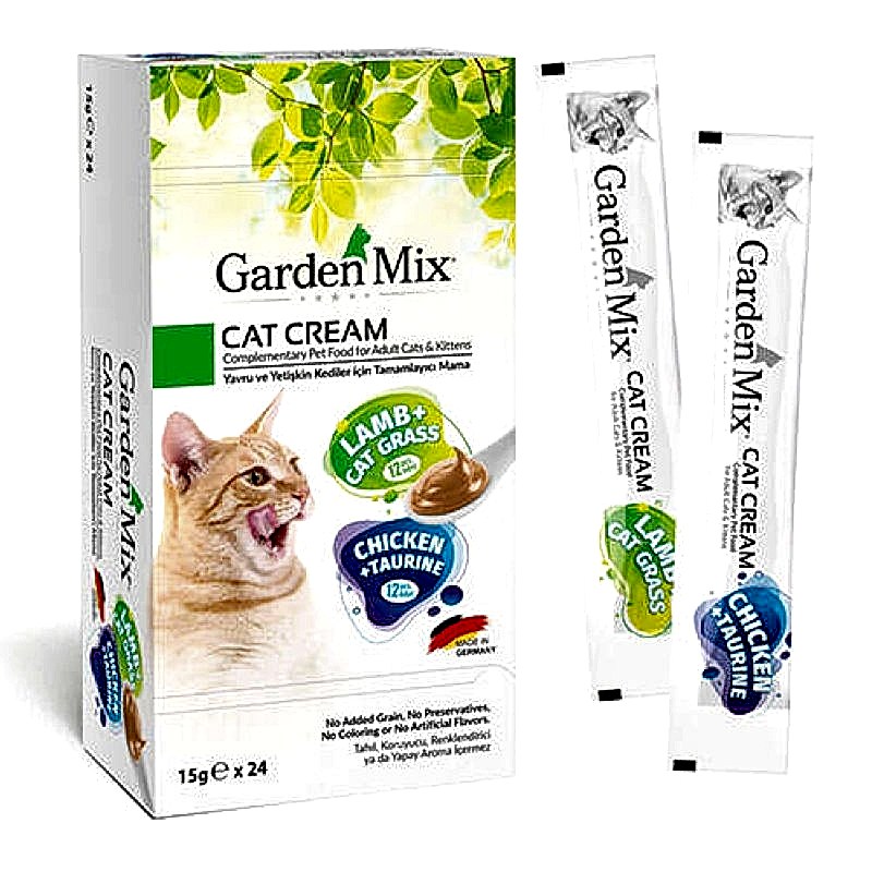 Garden Mix Kedi Kreması Kuzu Kedi Otu ve Tavuk Taurin Ek Besin Kedi Ödülü (24 x 15 Gr)