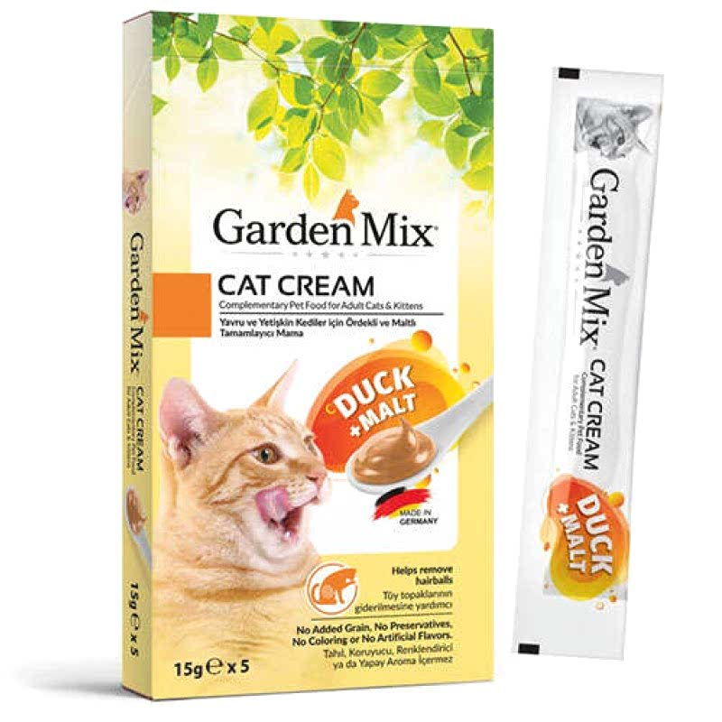 Garden Mix Kedi Kreması Ördek Malt Ek Besin ve Kedi Ödülü (5 x 15 Gr)
