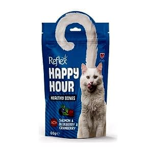 Happy Hour Healthy Bones Salmon & Blueberry & Cranberry Somonlu, Yaban Mersinli ve Kızılcıklı Sağlıklı Kemikler İçin Destekleyici Kedi Ödül Maması (60 Gr)